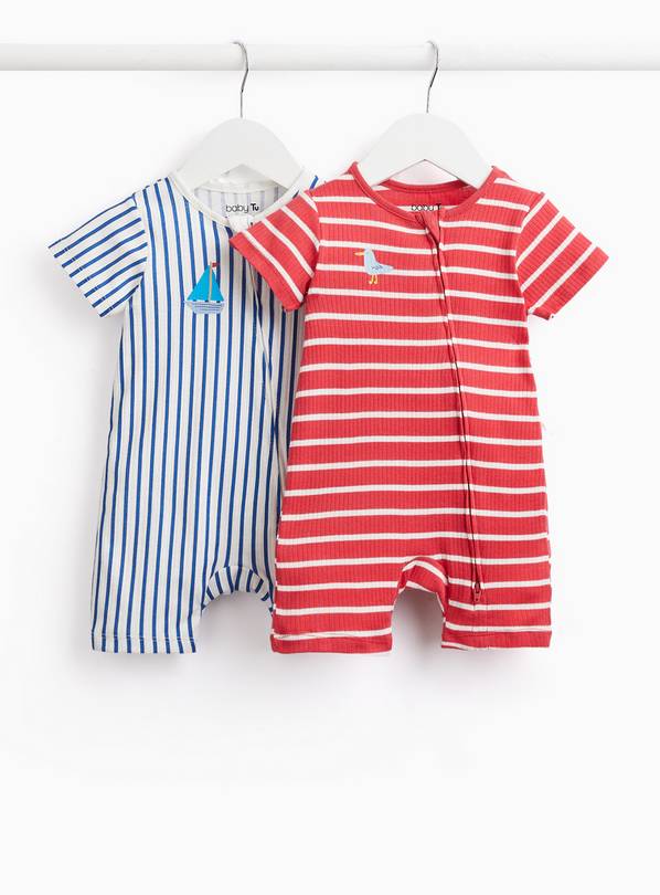 Stripe Print Ribbed Rompers 2 Pack 12-18 months